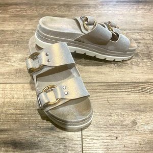 Shimmery Jslide sandals